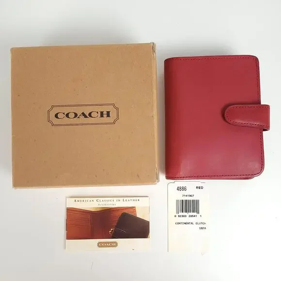 NIB COACH Vintage 4886 Continental Clutch Wallet Red Leather Kiss Lock Framed - Picture 1 of 10